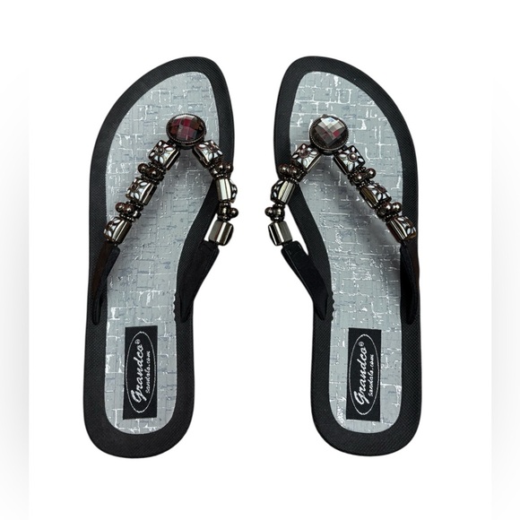 NEW, Grandco, Jeweled Wedge Sandals, Size 9, Black - Picture 4 of 9